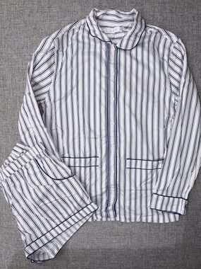 LAKE Women’s Navy Stripe Cotton Pajama Set